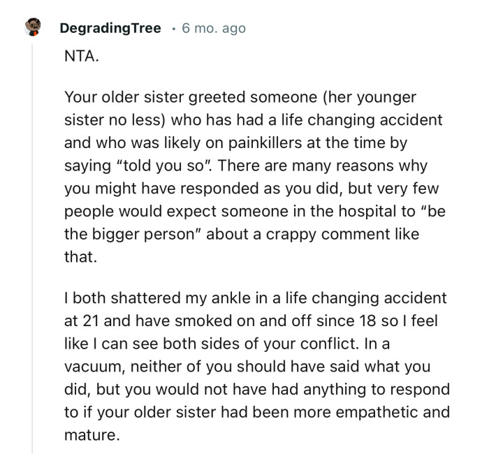 “In a vacuum, neither of you should have said what you did.”