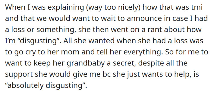 The OP tried to explain that such information is personal to them, but MIL disagreed: