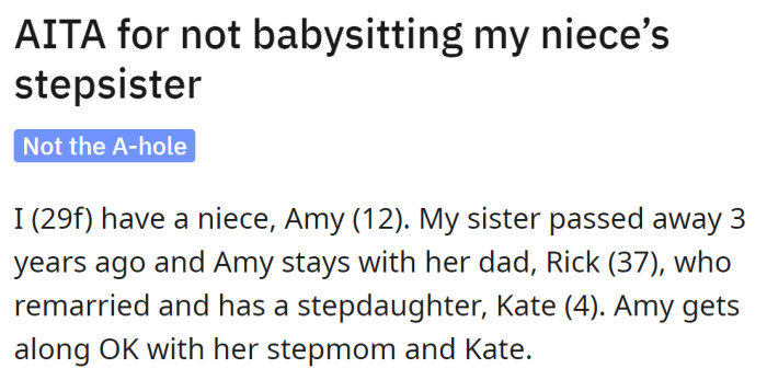 The OP explained her sister passed away, but she shares a strong bond with her niece: