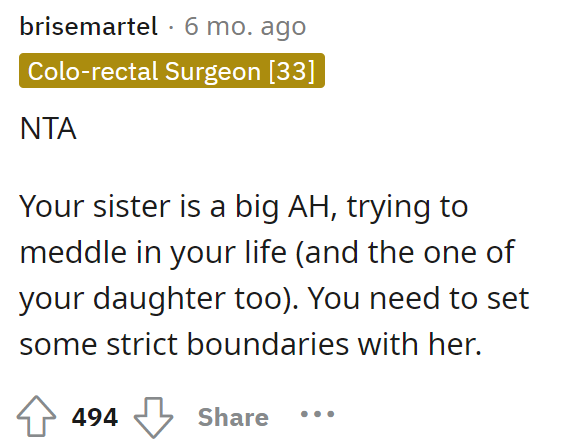 People immediately came to the comments and let OP know that he's not the TA here and that his sister was out of line and overreacting.