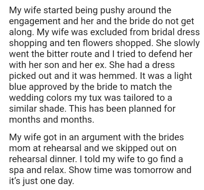 She slowly went the bitter route and the OP tried to defend her with her son and her ex