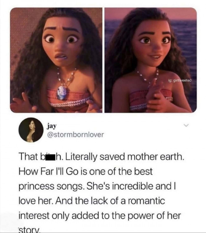 3. Moana didn't need a romantic interest to be a great movie
