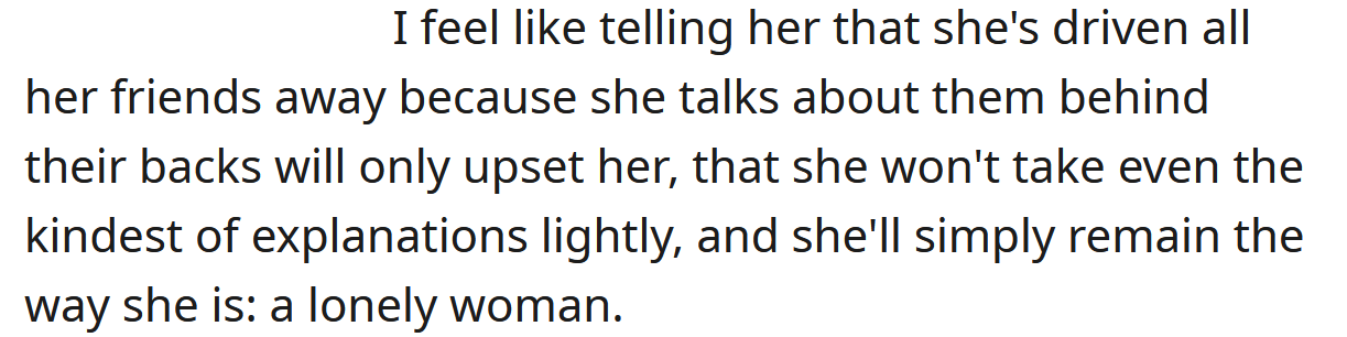 The OP fears that his mom will end up a lonely woman.