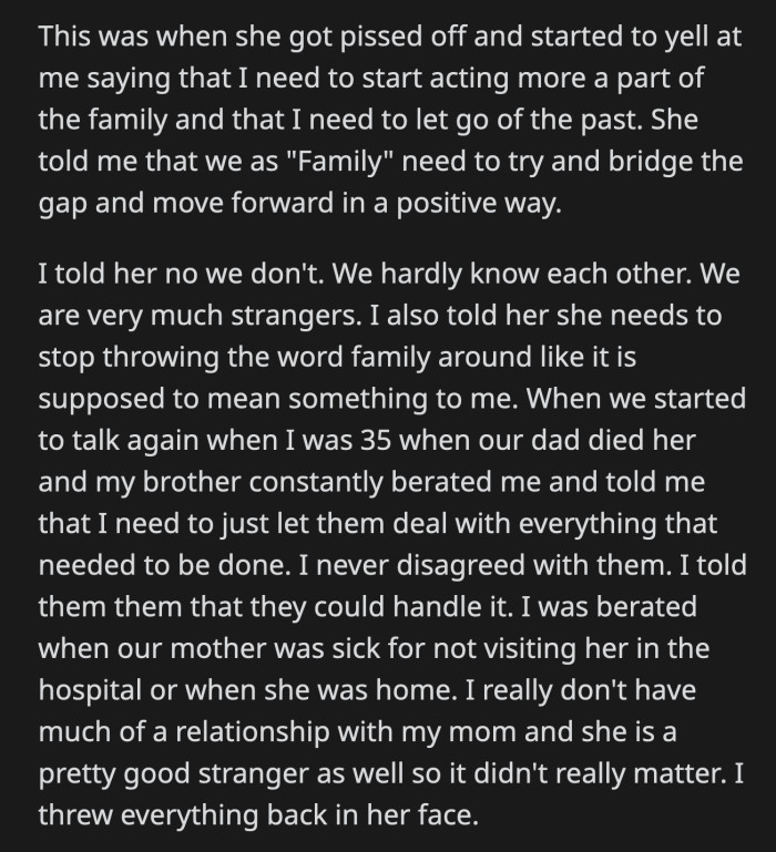 OP doesn't even have a good relationship with his mom, whom he considers no more than a stranger.