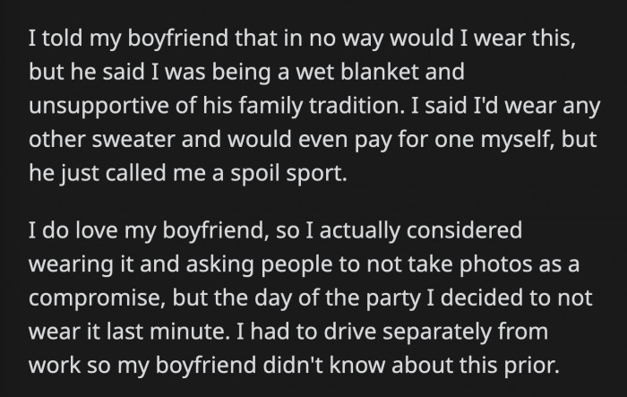 She went there straight from work, so her BF didn't know about her last-minute decision