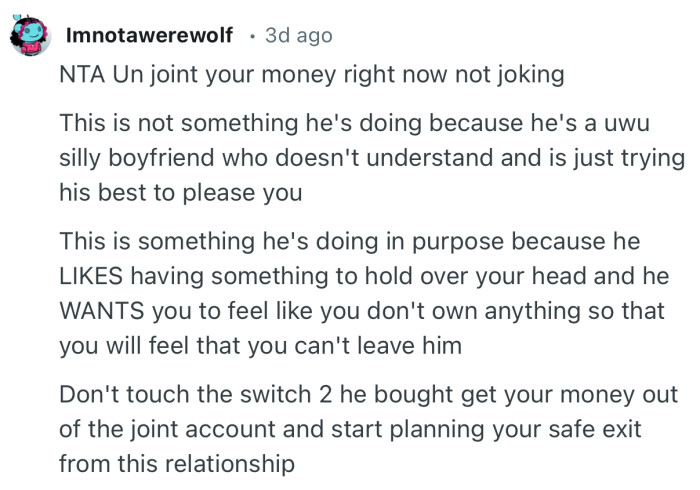 “NTA Un joint your money right now not joking.”