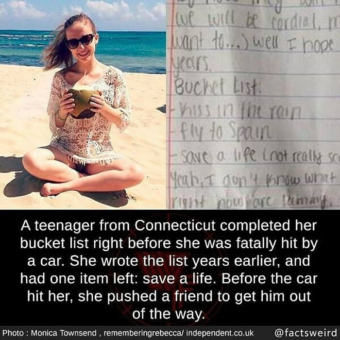 5. A teenager completed her bucket list by saving a friend's life