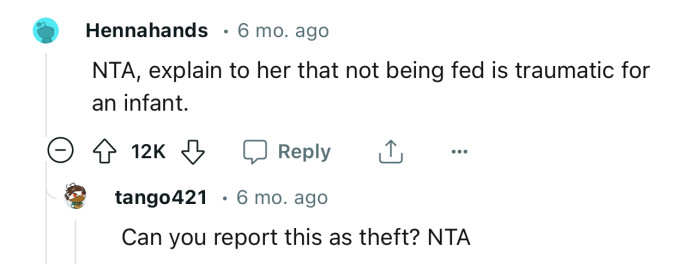 OP’s infant needs to be fed, and it’s non-negotiable