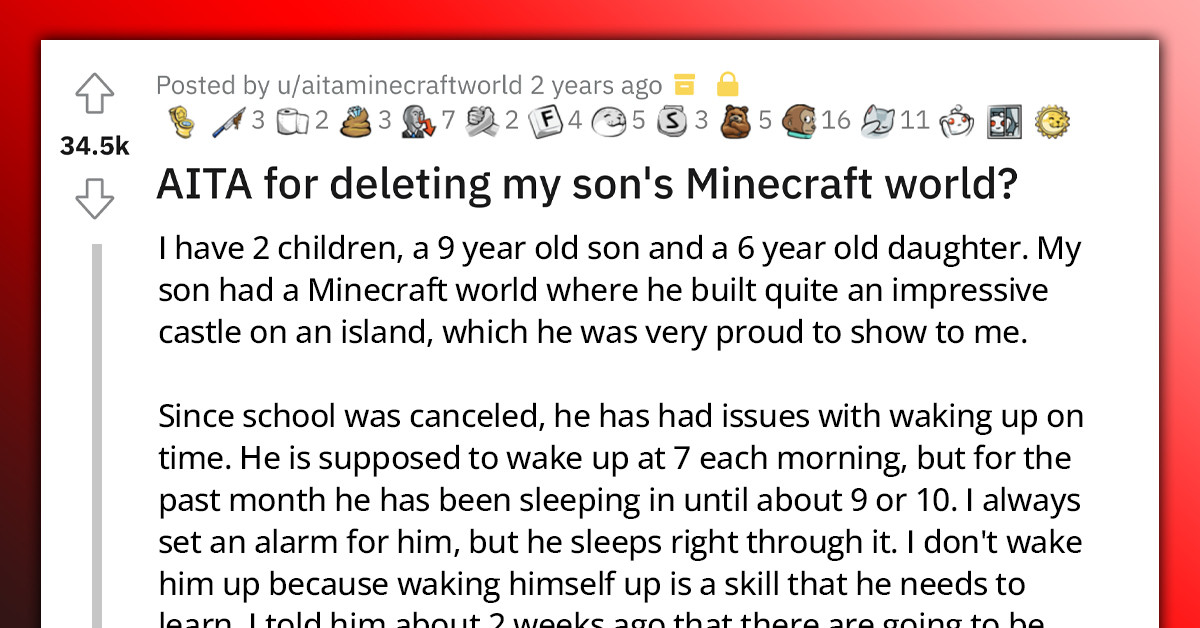 Parent Gets Called Out On Reddit For Deleting Their Son's Minecraft World