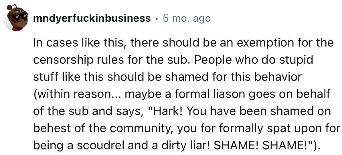 “In cases like this, there should be an exemption for the censorship rules for the sub.”