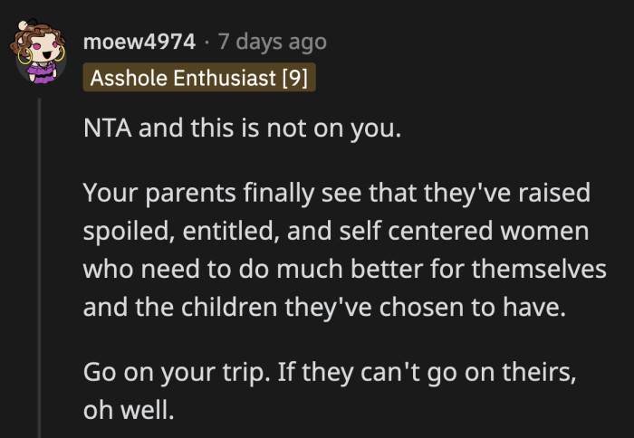 OP and Anna should enjoy their trip guilt-free because none of this mess involves them