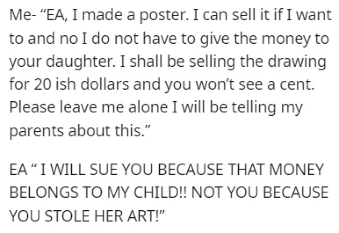 The aunt then threatened to sue OP