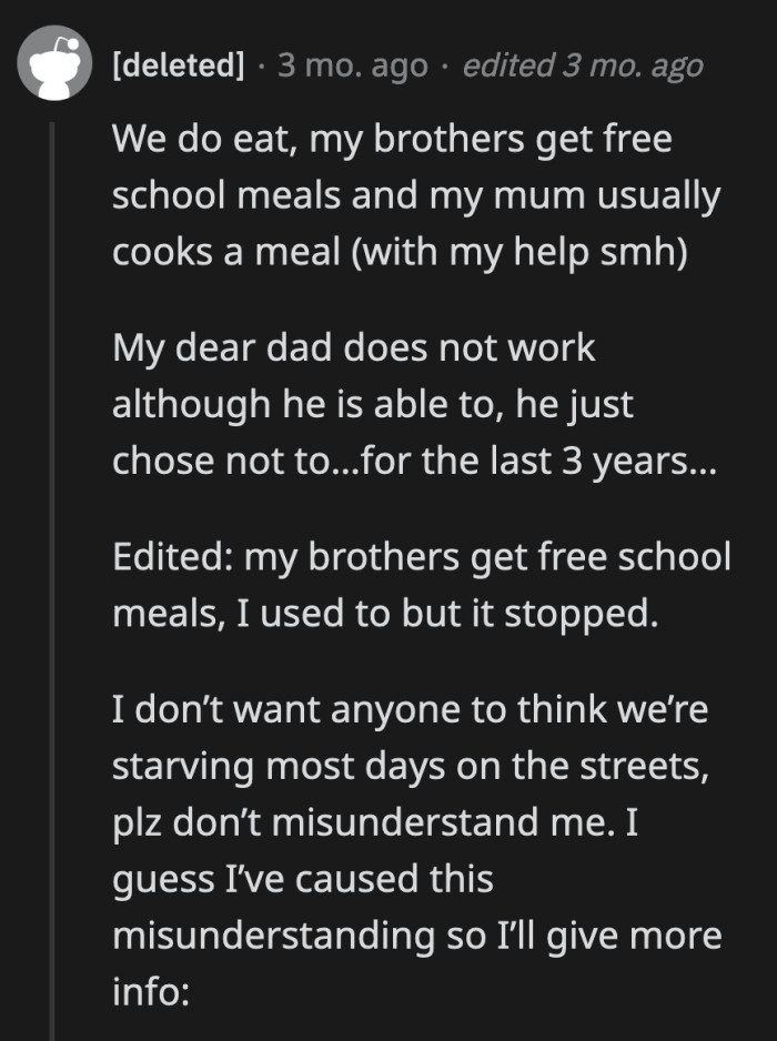 OP said they aren't starving