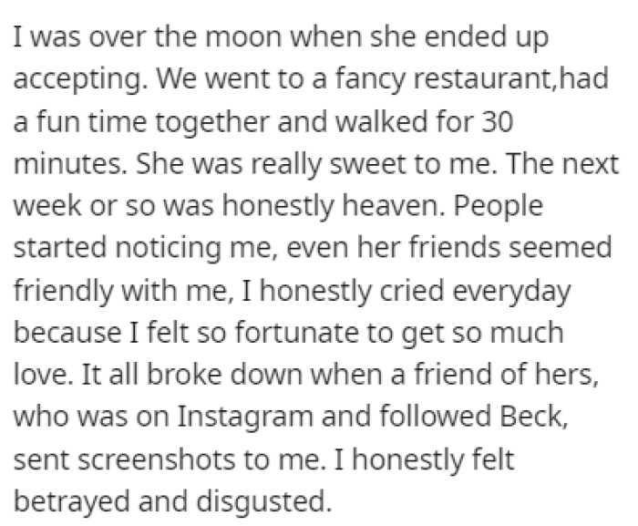 After a wonderful date with Beck, OP was the happiest he's ever been, but it wouldn't last long