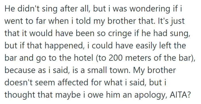 He never sang that night, yet the thought lingered: had she protected him from embarrassment or just hurt his confidence?