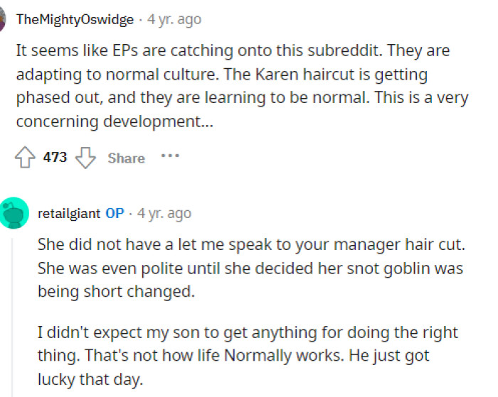 It's clear that even the dad knows that his son shouldn't necessarily have gotten a reward for doing the right thing, even though everyone was praising the kid.