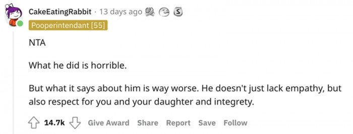 He lacks respect for you and your daughter, among other things