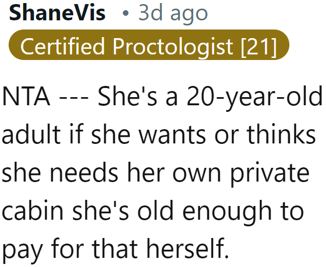 Redditors sided with the OP, pointing out that her adult child is spoiled.