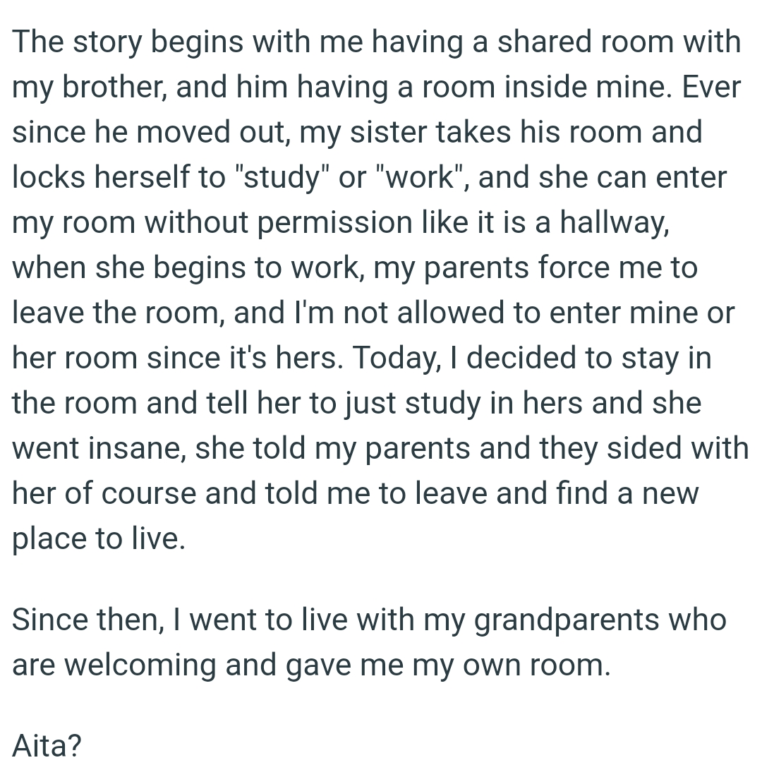 OP's sister reported him to their parents