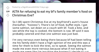 Guy Fails To Earn The Approval Of His Boyfriend's Family After Refusing To Eat A Questionably Prepared Salmon Sushi "Cooked" By One Of The Aunts