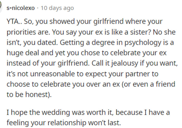 People were a bit confused and conflicted about OP saying that their ex was more like a sister or best friend, which clearly can't be true if they dated.