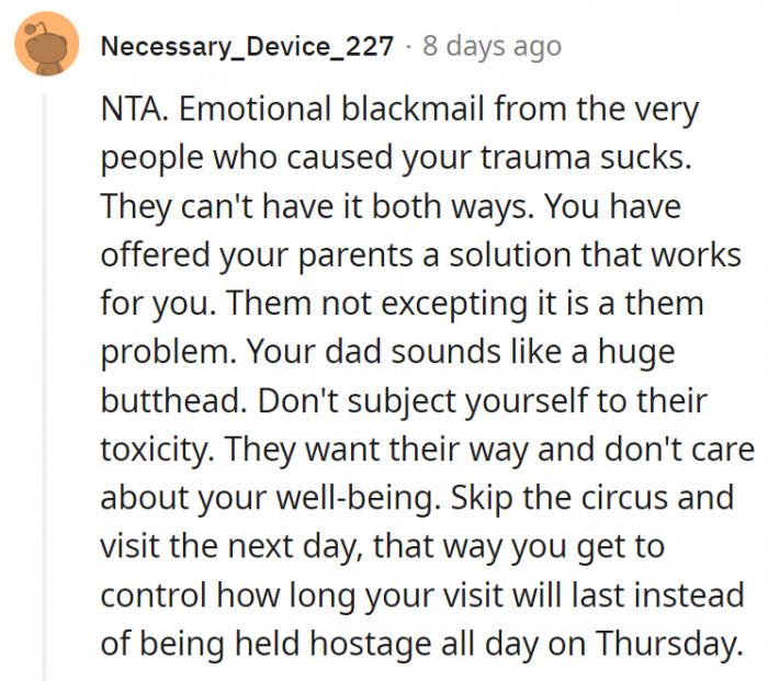 18. OP's parents can't have it both ways all the time