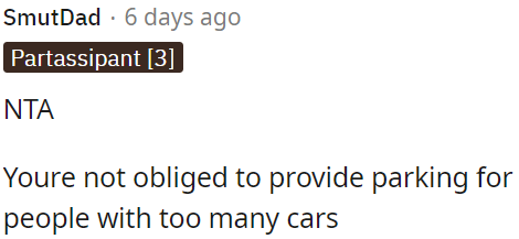 OP doesn't have to offer parking for those with multiple cars.