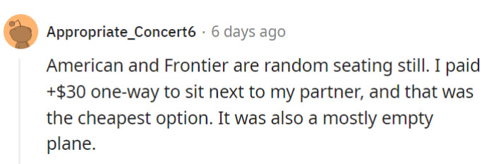 In the wilds of American and Frontier skies, randomness prevails in seat assignments.