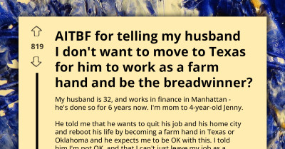 Wife Rejects Husband's Plan To Abandon Manhattan Finance Job For Farm Work in Texas, Fears Financial Ruin And Career Disruption