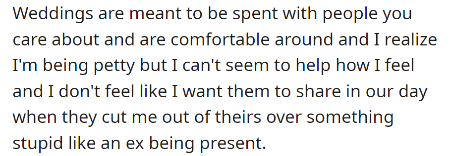 OP, Excluded from the Friend's Wedding, Hesitant to Invite Them to Their Own Wedding Due to Discomfort and Unresolved Issues.