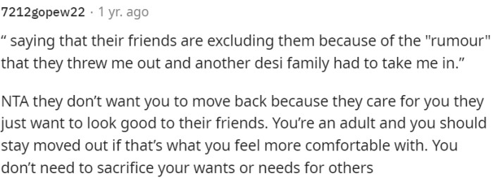 Parents prioritize their image with friends over OP's well-being