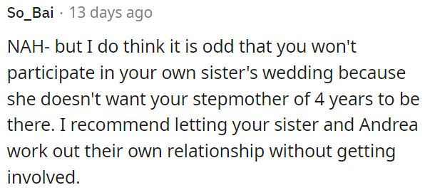 Let OP's sister and stepmother handle their relationship without OP's interference.