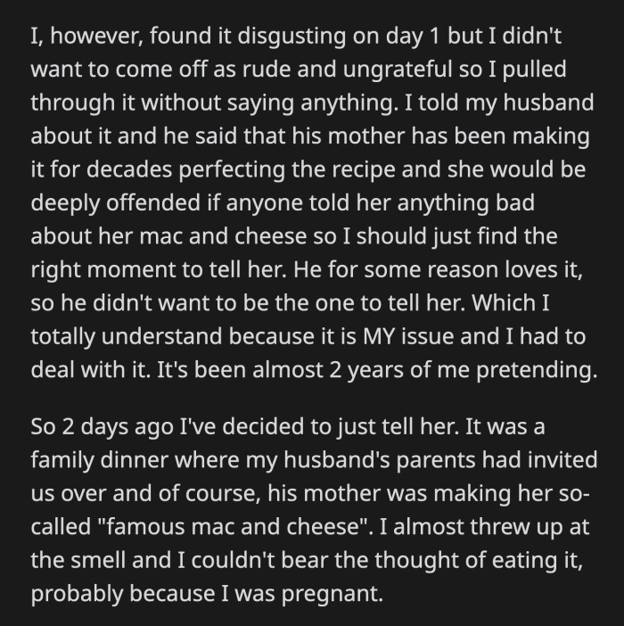 As predicted, her MIL was deeply offended. She thanked OP for her honesty and didn't talk to her for the rest of the night.