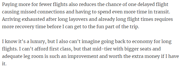 18. Paying for a more comfortable flight.