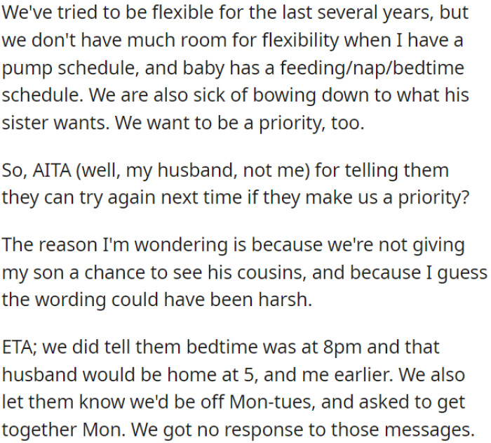 OP is wondering if they were too harsh when telling his family to try again next time.