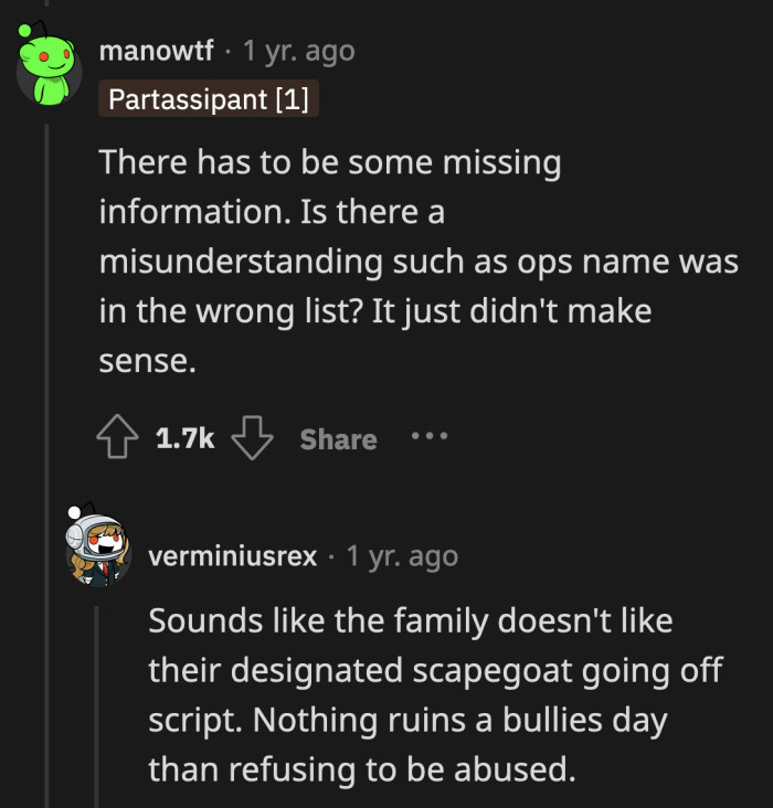 How long has OP been enduring their mistreatment for them to think that what they did was even remotely acceptable?