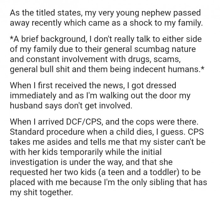 The OP's very young nephew passed away recently, which came as a shock