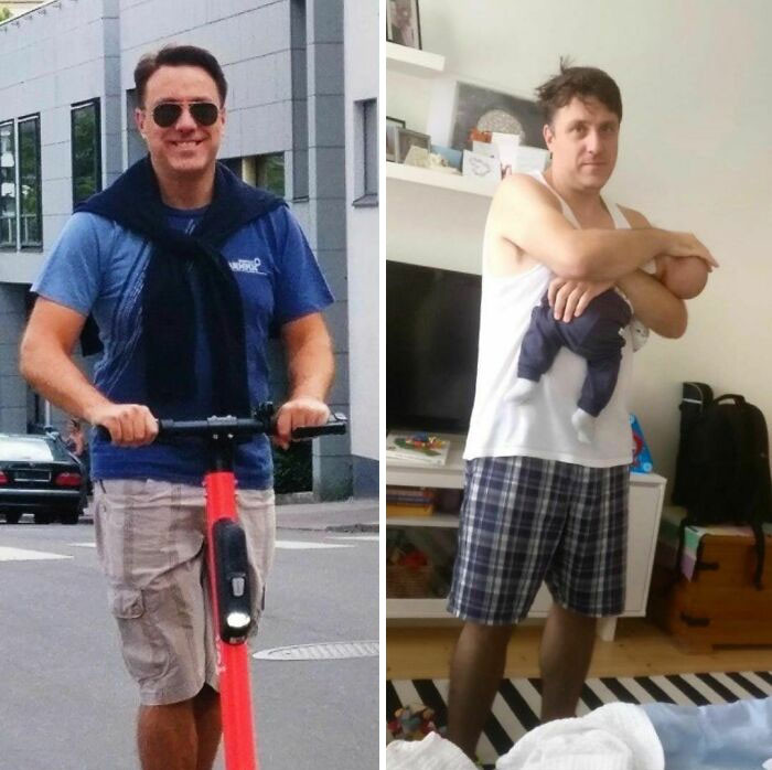 16. Honestly, If It Weren’t For The Baby, I Don’t Know What I Could Tell Which Was The Before Pic. That First One Just Screams “Dad.”