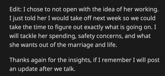 OP Said the Return-to-Work Talk Will Have to Wait Because He Wants to Touch Base About Their Goals First