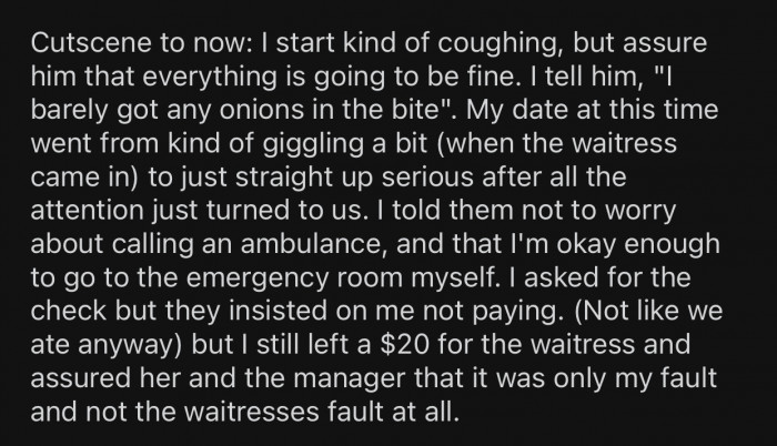 OP started faking an allergic reaction but eventually stopped.