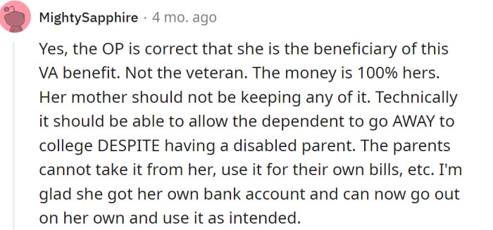 That money is intended for the OP's college