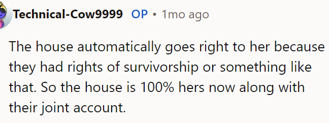 OP added the stepmom got the entire house