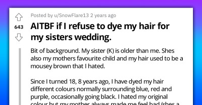 Redditor Attending Sister's Wedding Gets Request To Go Back To Her Natural Hair Color So She Can "Match The Other Bridesmaids"