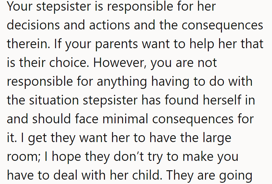 Not her circus, not her monkeys. Fingers crossed the big room doesn't come with a free babysitting pass.