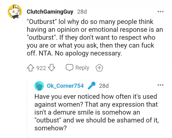 Having an Emotional Response or Opinion Is Not an Outburst