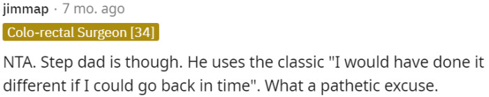 Stepfather's remorseful excuses fail to justify his unfair treatment.