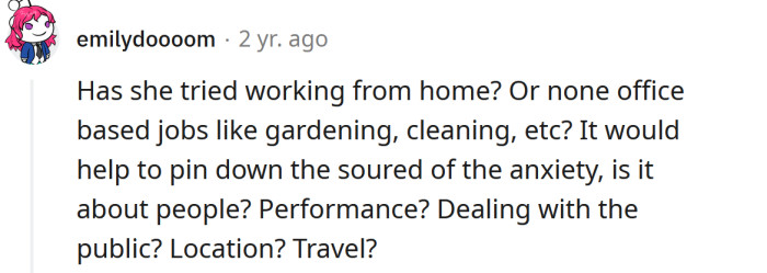 Perhaps she should work from home.