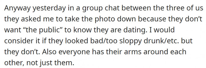 Soon, the dating couple asked her to take it down.