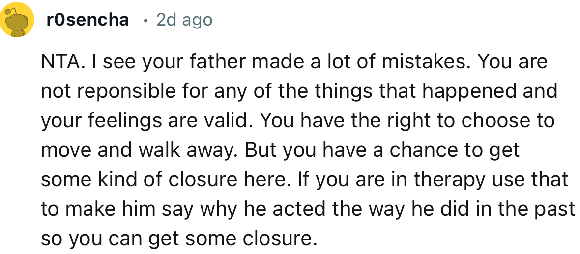 “NTA. You Are Not Responsible for Any of the Things That Happened, and Your Feelings Are Valid.”