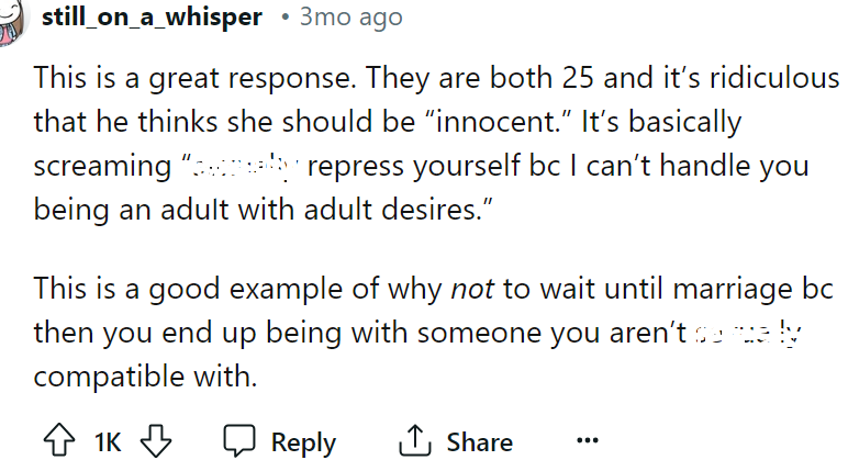 This is a great example of why people shouldn't wait until marriage